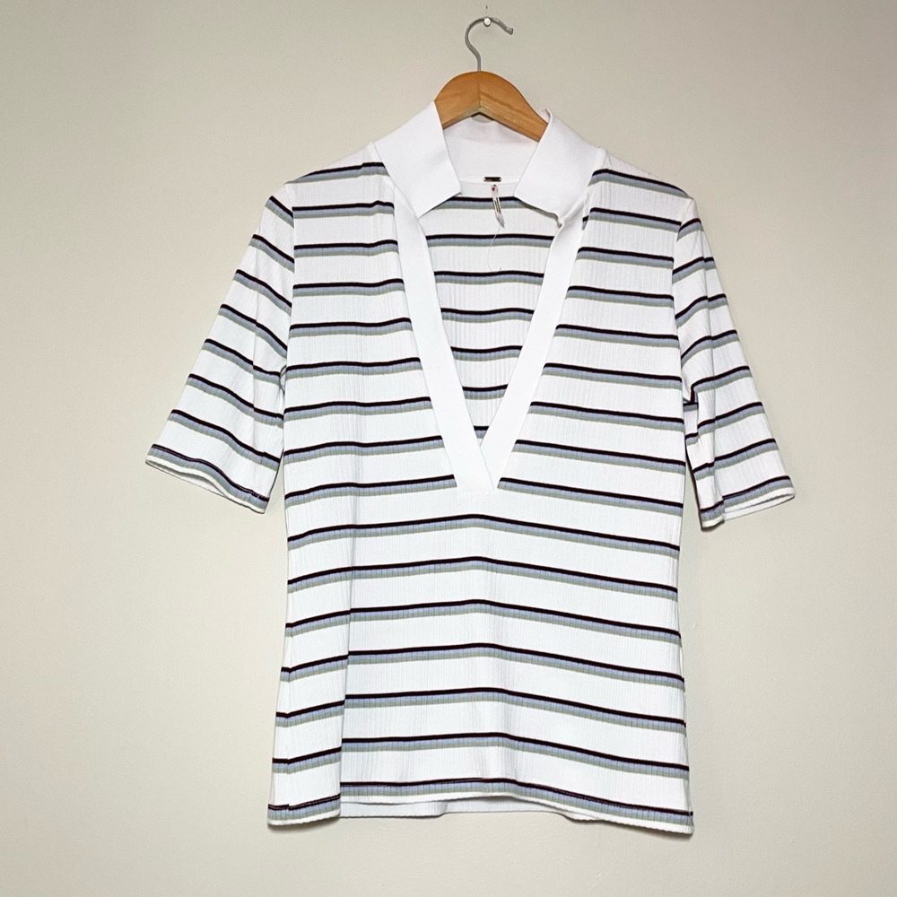 Final! Free People Donna Deep V Polo Top